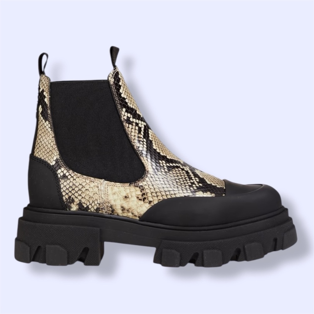 GANNI Women's Leather Snake Print Platform Chelsea Boots - Picture 1 of 12